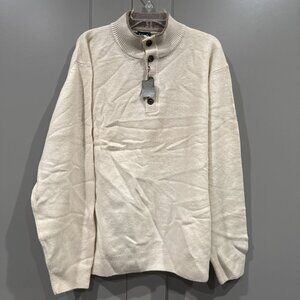 NWT Men's 80% Lambswool Henley Collared Sweater Cream & Brown Sz XL